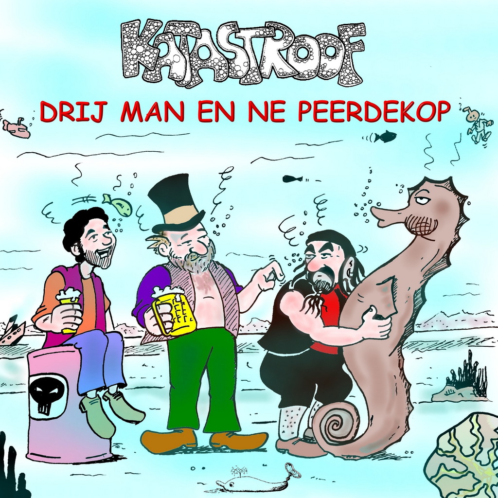 Een standbeeld - Drij man en ne peerdekop